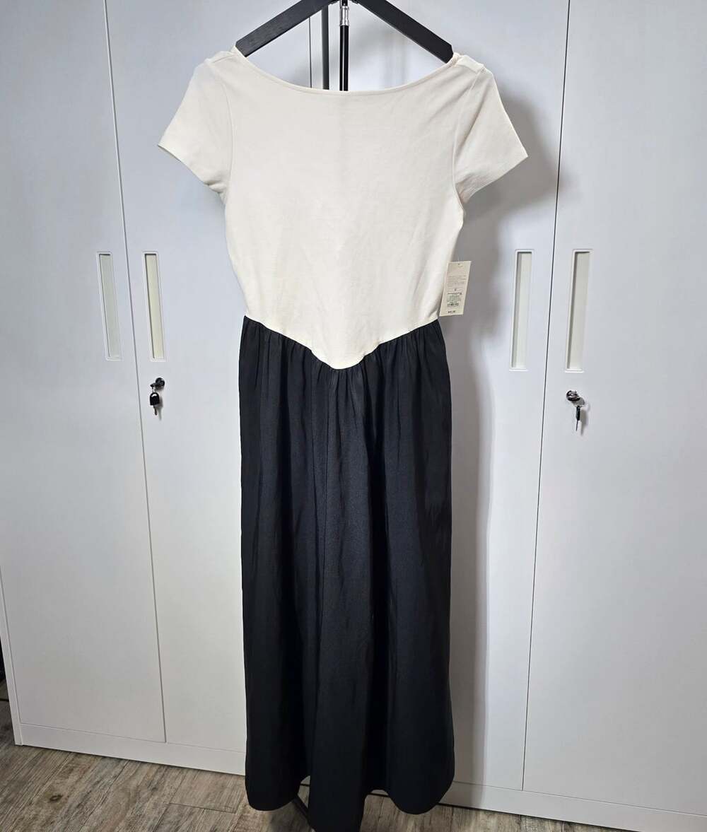 A New Day Mixed Media Midi Dress Size S Black White